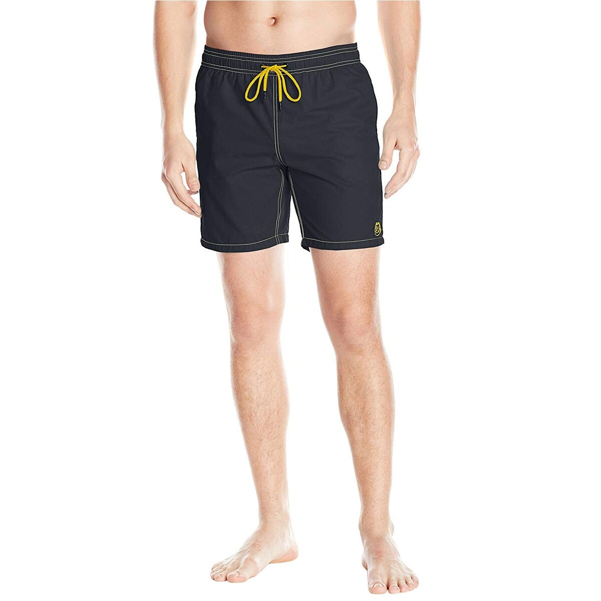 black and yellow swim trunks