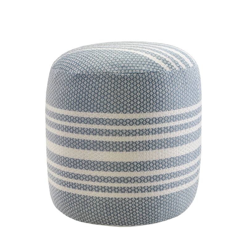 20" Blue and White Striped Round Pouf Ottoman