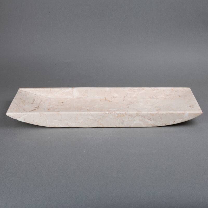 Creative Home Champagne Marble Boat Shaped Vanity Tray, Bath Towel Organizer Tray, Bathroom Accessory Organizer - Beige