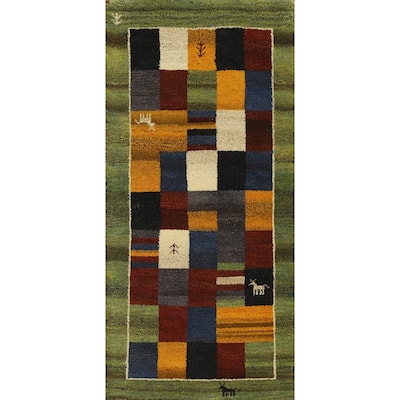 Hand Knotted Oriental 100% Wool Carpet Tribal Geometric Multi-Colored Gabbeh Runner Rug - 4' 8'' X 2' 3''