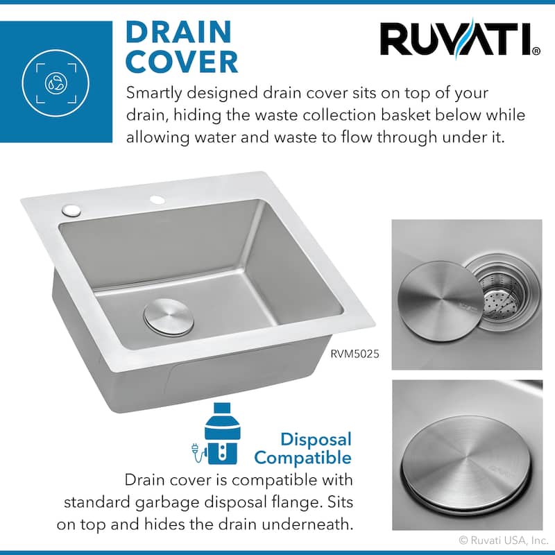 Ruvati 25 x 22 inch Drop-in Topmount Kitchen Sink 16 Gauge Stainless Steel Single Bowl - RVM5025 - 8' x 11'