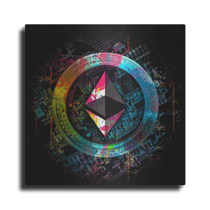 Luxe Metal Art 'Ethereum Crypto Power' by Epic Portfolio Metal Wall Art - 36x36
