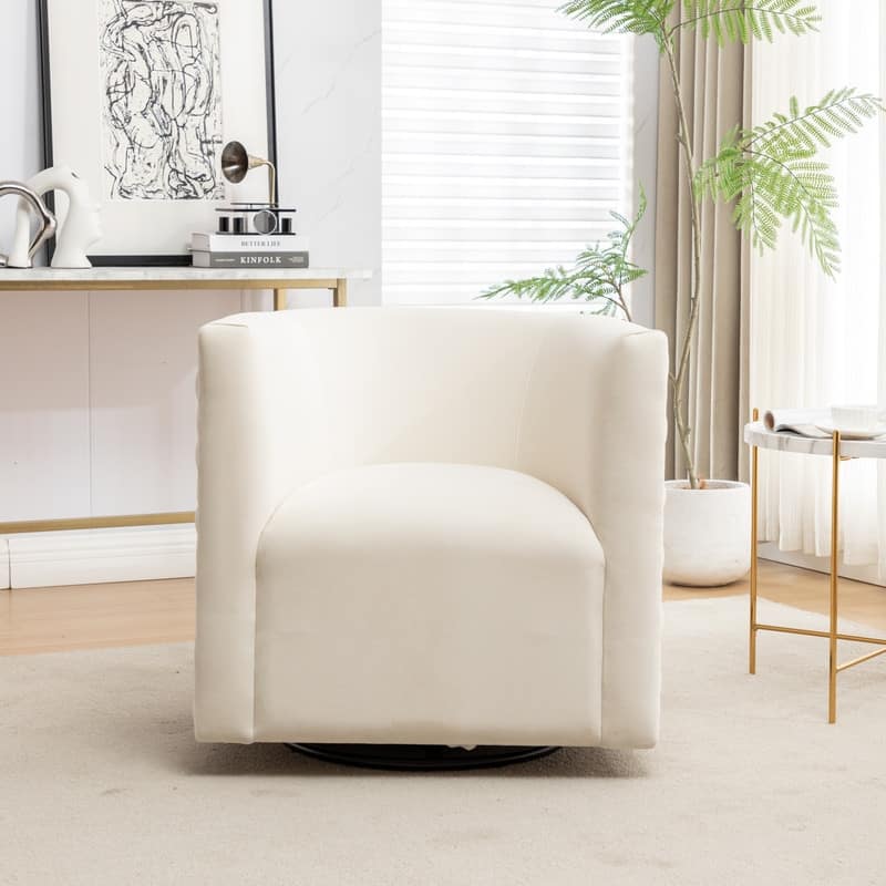 Modern Glam Velvet Upholstered 360 Degree Swivel Barrel Chair
