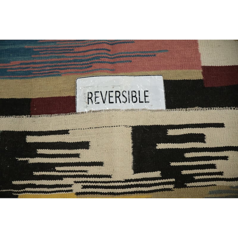 Hand Woven Oriental 100% Wool Carpet Southwestern Modern Multi-Colored Kilim Area Rug - 6' 7'' X 5' 3''