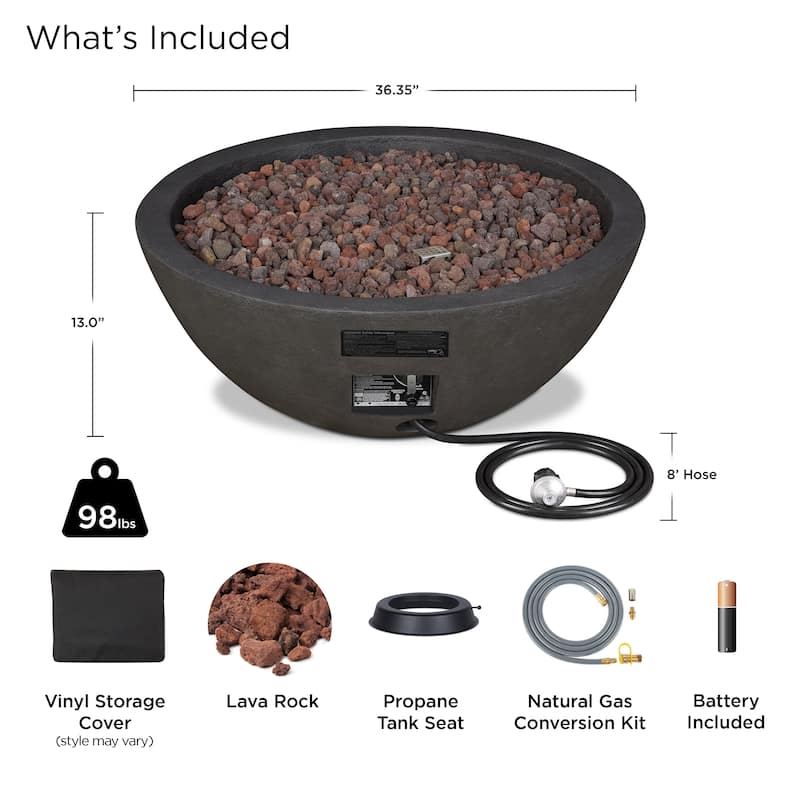 Riverside 36.5" Round Gas Fire Bowl in Shale by Real Flame