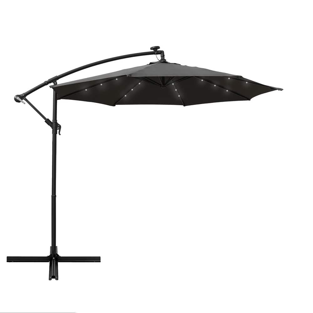 Willry Solar-Powered LED Offset Patio Umbrella with Easy Crank Lift, Tie Closure for Gardens, Balconies, Decks, Swimming pools
