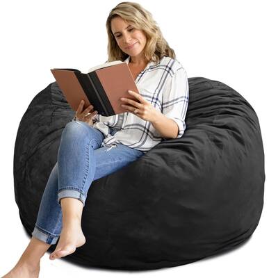 Bean Bag Chair 4Ft, Memory Foam Filled, Removable Velvet Cover, Giant Bean Bag Chairs for Adults and Teens, Round Sofa Chair