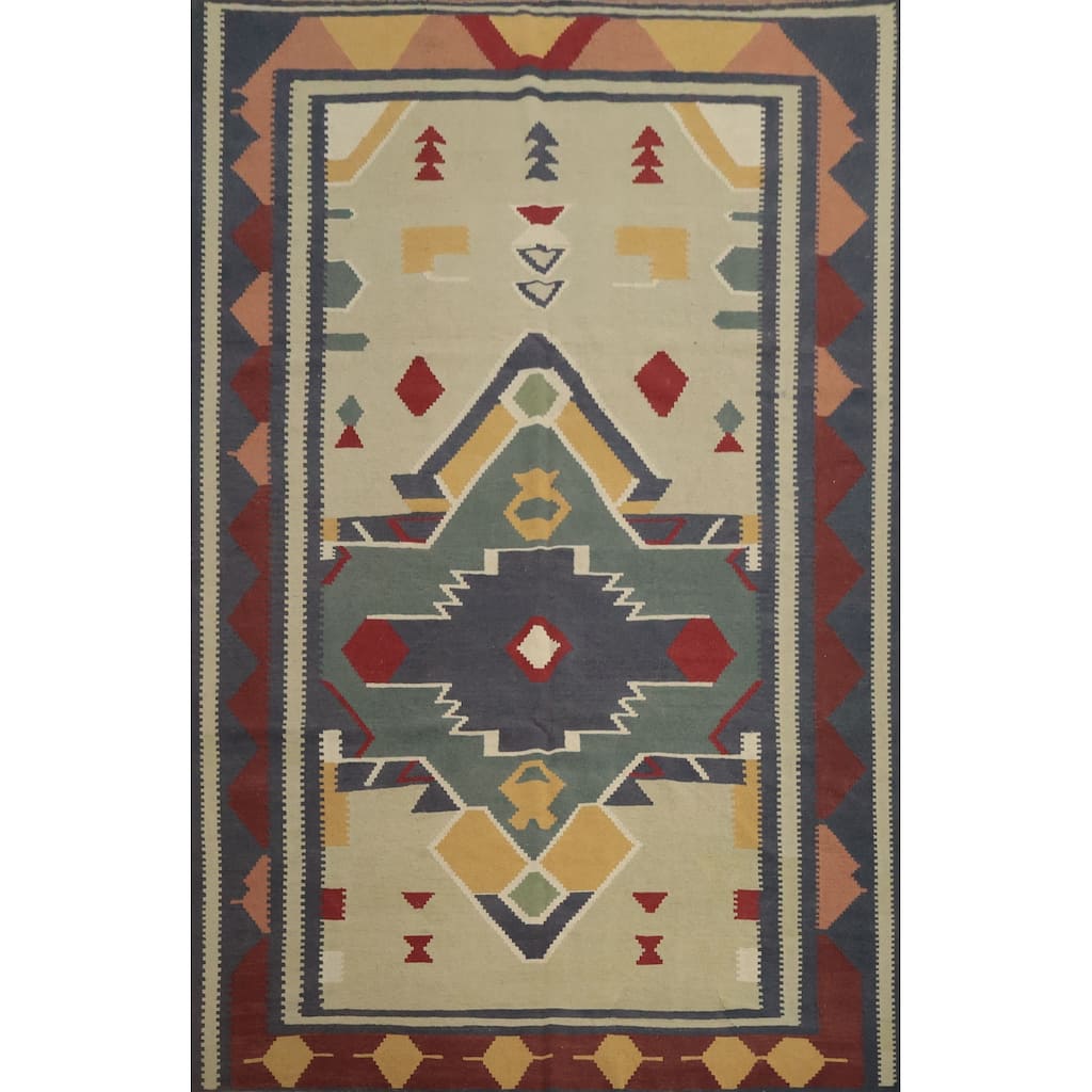 Hand Woven Oriental 100% Wool Carpet Southwestern Tribal Multi-Colored Kilim Area Rug - 11' 7'' X 8' 2''