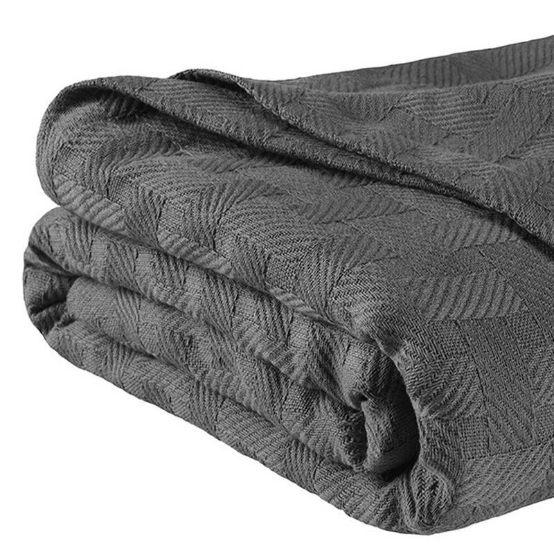HomeRoots 50" X 60" Charcoal Cotton Basketweave Geometric Throw Blanket