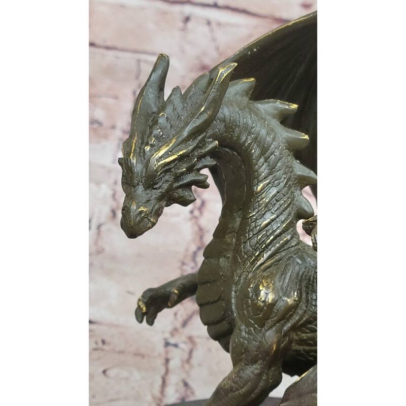 Bronze Dragon And Archer Statue Fantasy Medieval Sculpture Decor