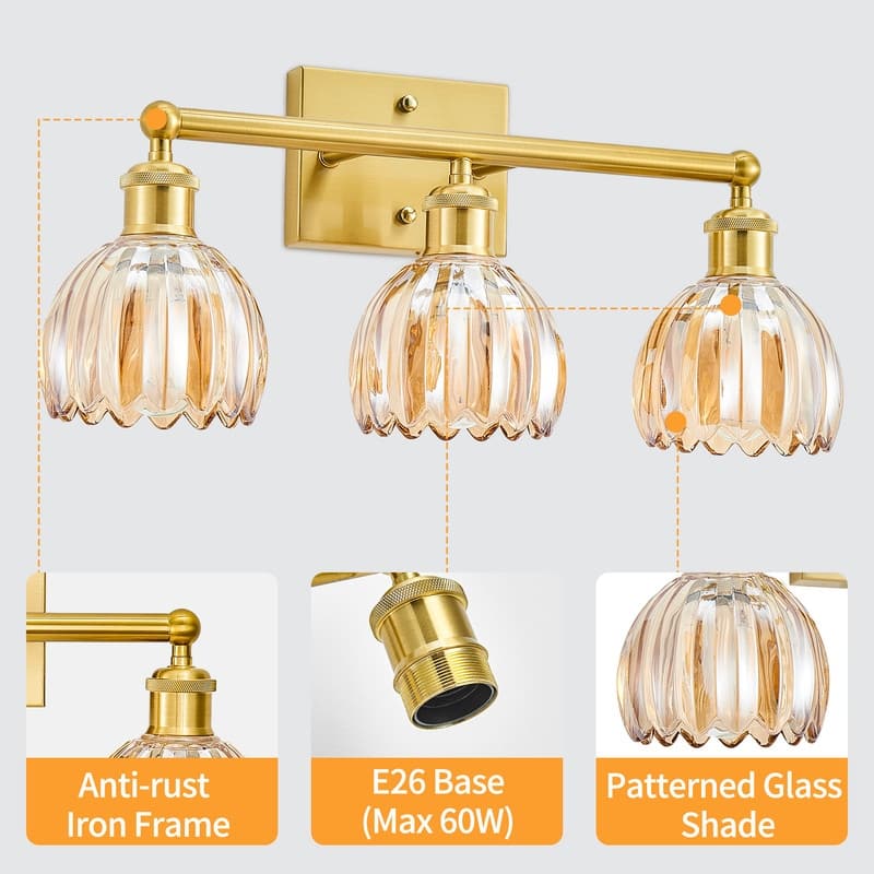 Modern Vintage Bathroom Vanity Light - Patterned Glass Shade E26 Bulb Base