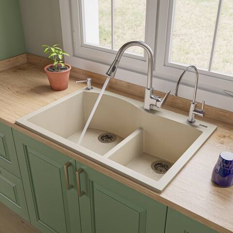 ALFI brand AB3320DI-B Biscuit 33" Double Bowl Drop in Granite Composite Kitchen Sink