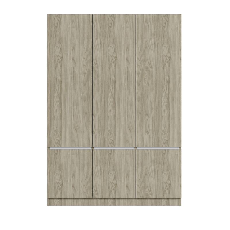 6-Doors Wooden Wardrobe Storage Armoire with Built-in Hanging Rail Clothes Storage Cabinet for Bedroom
