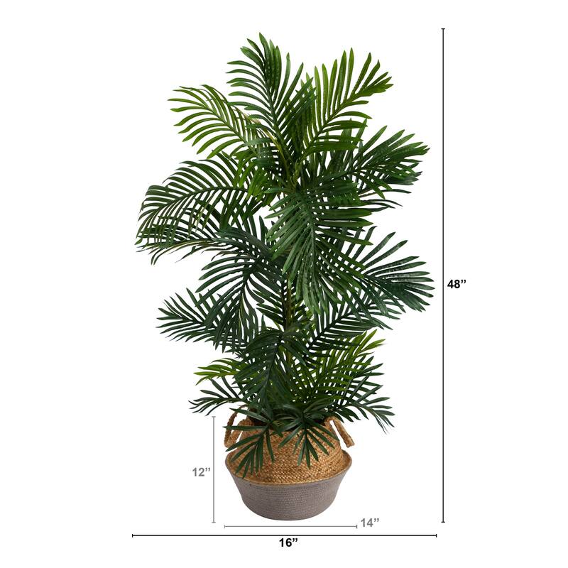 Artificial Palm Tree 4ft Indoor Outdoor - Boho Planter Included - Beachy Decor - Faux Tree for Home & Patio - Green