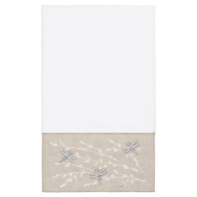 Authentic Hotel and Spa 100% Turkish Cotton Braelyn Embellished Bath Towel - White