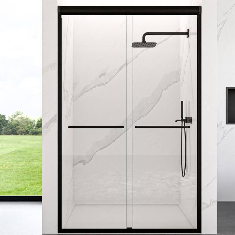 Semi-Frameless SGCC Tempered Glass Double Sliding Shower Door with 1/4" Thick