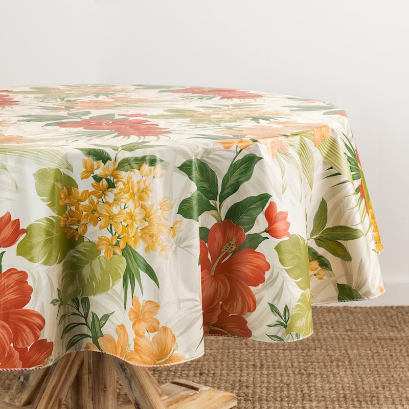 Callisto Tropical Floral Printed Vinyl Indoor/Outdoor Tablecloth - 60x84 Oval