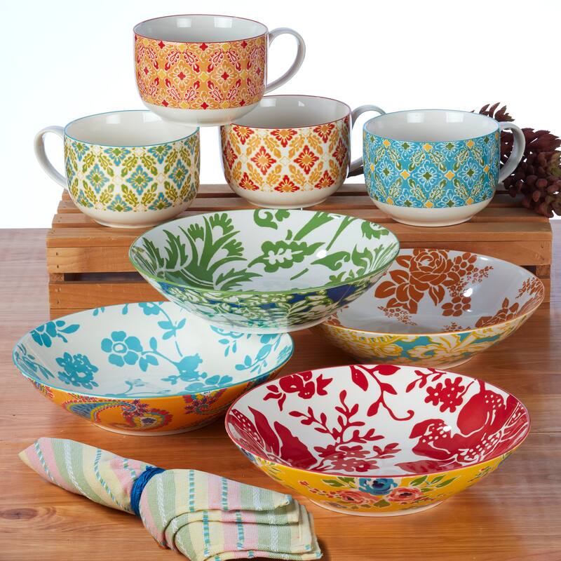 Certified International Damask Floral Assorted Designs 14 oz. Mugs, Set of 6