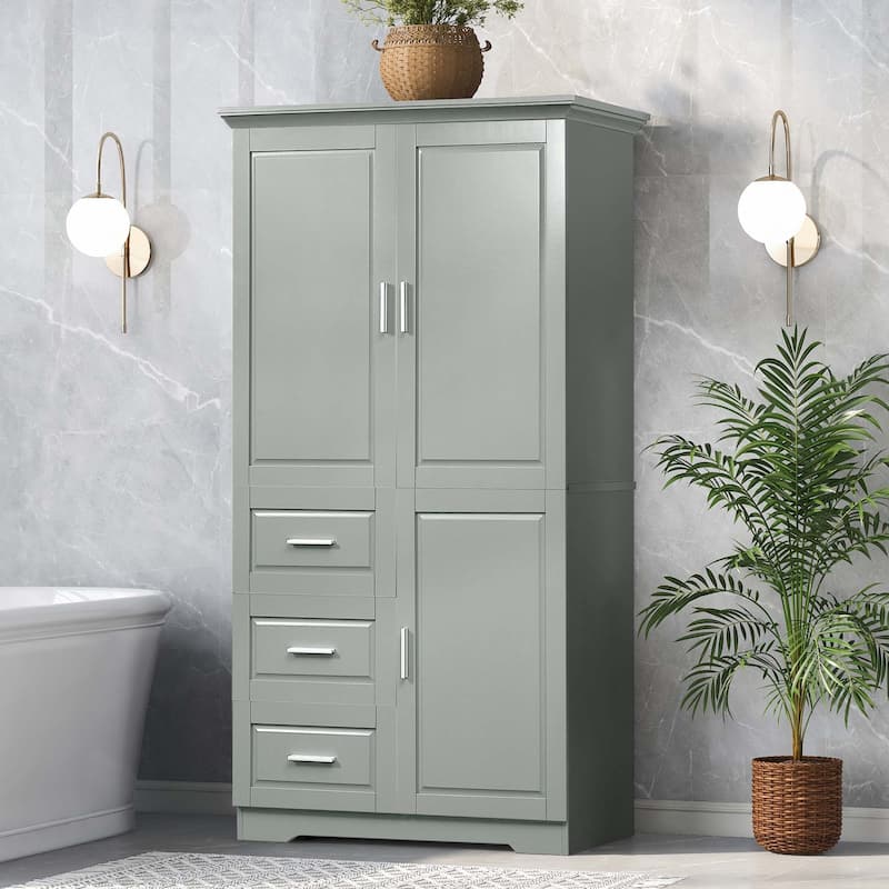 Bathroom Storage Cabinet with Drawers and Adjustable Shelf - Grey
