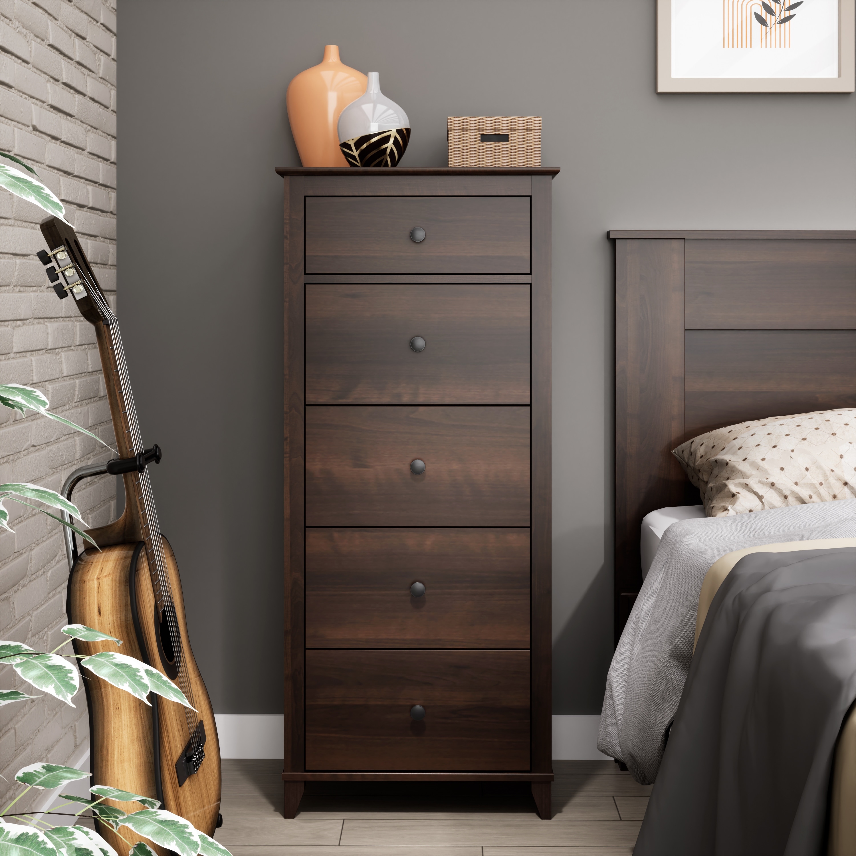 Ikea Hemnes Chest of 5 Drawers in Black-Brown