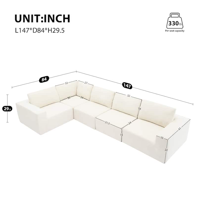147" Modular Sectional Sofa,L Shaped Wide Seat Couch,Free Combination