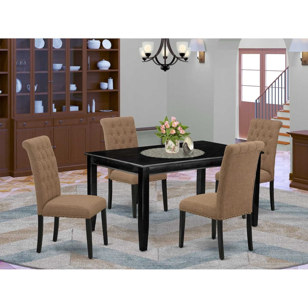 HomeStock 5-Pc Black Finish Solid Wood Top - Rectangular Dining Room Set - Seats 4