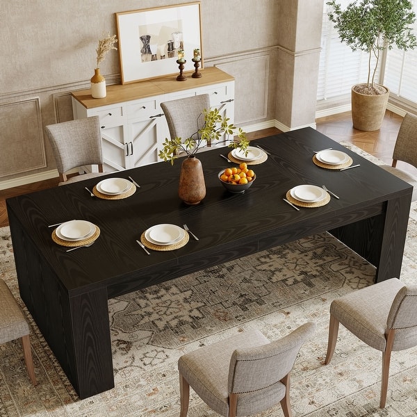 Large Dining Table, Wood Kitchen Table, Living Room Family Gathering Table Accent Dining Table - Black