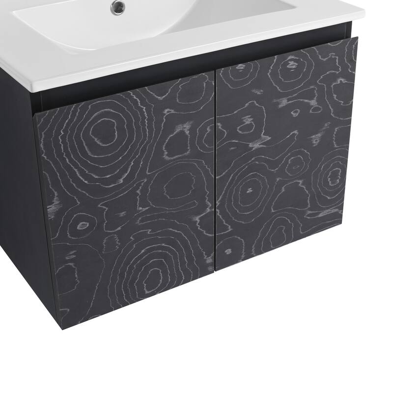 24" Floating Wall-Mounted Bathroom Vanity with Soft-Close Doors, Ceramic Sink, Eco-Friendly Plywood Base