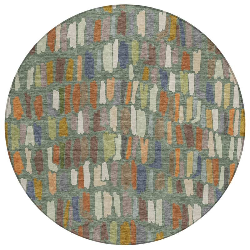 Machine Washable Indoor/ Outdoor Modern Mosaic Chantille Rug