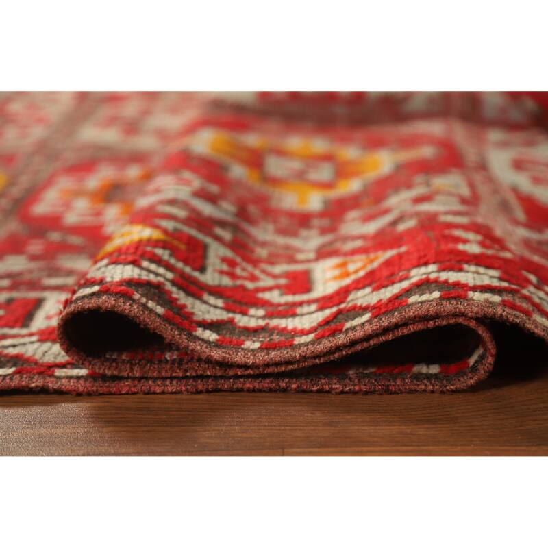 Hand Knotted Oriental 100% Wool Carpet Transitional Geometric Red Anatolian Runner Rug - 9' 9'' X 3' 8''