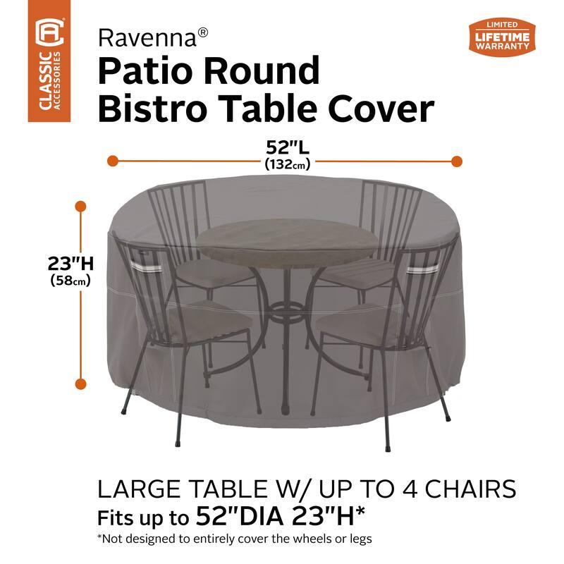 Classic Accessories Ravenna Water-Resistant 52 Inch Round Bistro Patio Table & Chair Set Cover