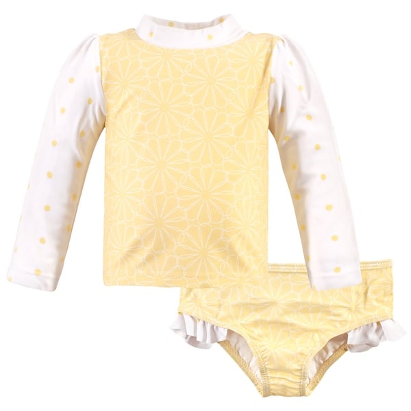slide 1 of 1, Hudson Baby Infant Girl Swim Rashguard Set, Yellow Daisy 12-18 Months - Yellow Daisy