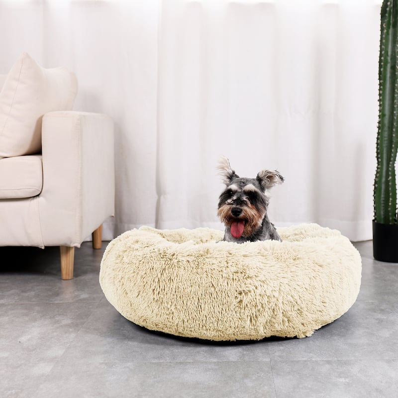 Home Soft Things Shaggy Pet Bed - 23"X23"X6" - IVORY
