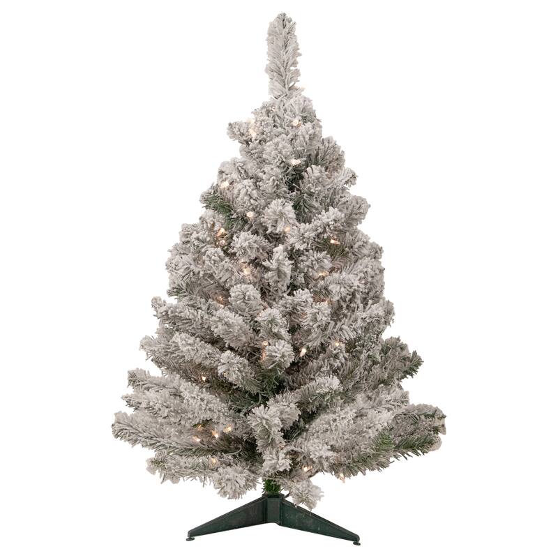 3' Pre-Lit Heavily Flocked Madison Pine Medium Artificial Christmas Tree Clear Lights