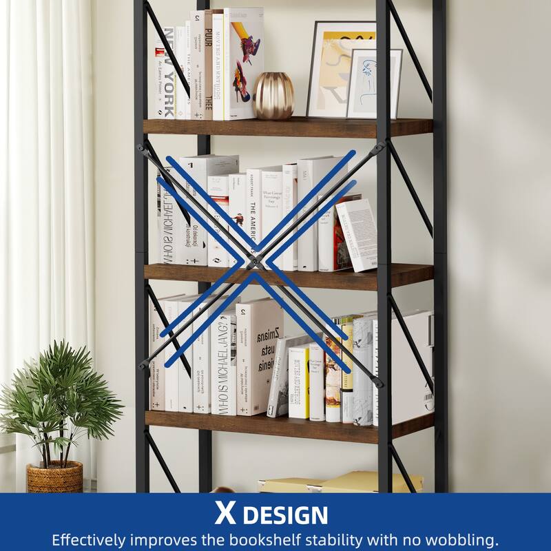Moasis 62" Industrial Bookshelf, 5 Tier Rustic Wood Etagere Bookcase with Open Shelves