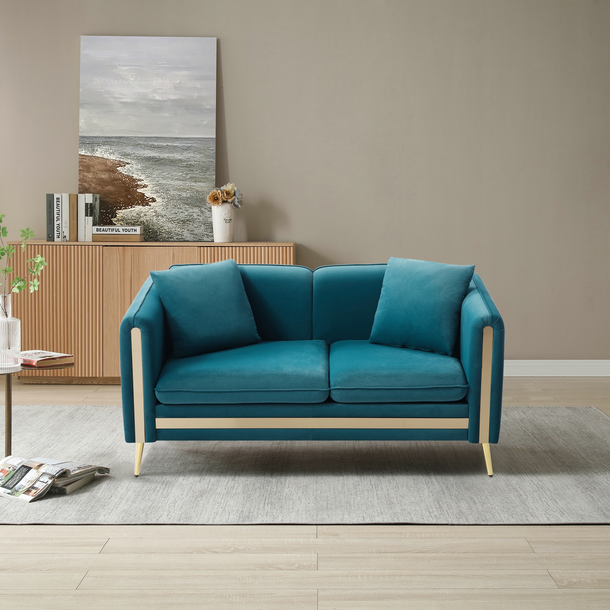 Teal velvet deals 2 seater sofa