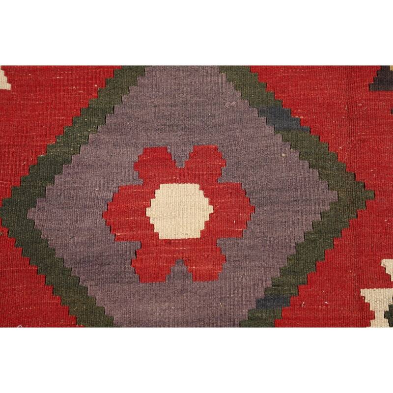Geometric Kilim Qashqai Persian Vintage Rug Flatweave Wool Carpet - 5'4"x 8'0"
