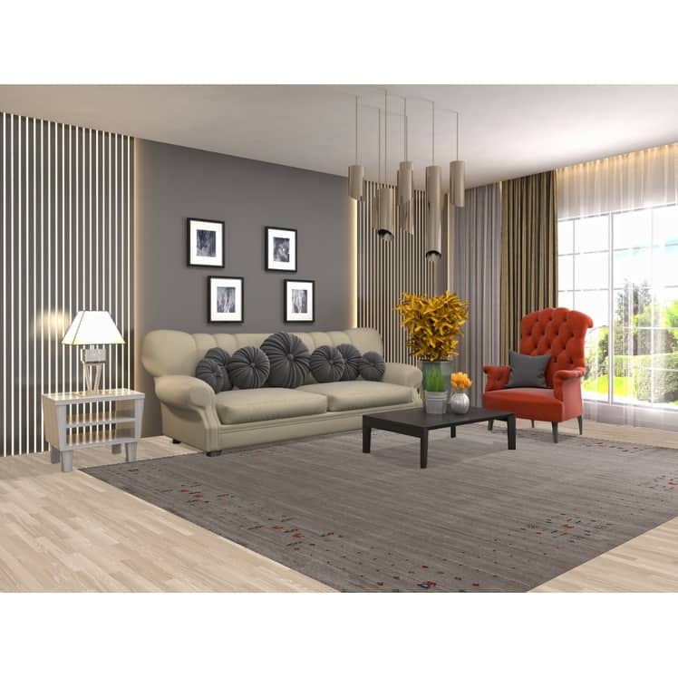 Hand Knotted Oriental 100% Wool Carpet Tribal Tribal Greys & Charcoal Gabbeh Area Rug - 9' 11'' X 8' 0''