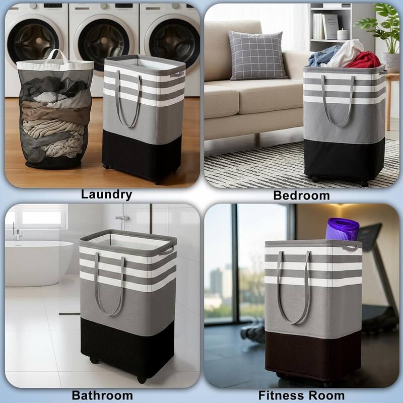 80L Large Laundry Basket, Laundry Hamper with 4 Wheels, Collapsible Waterproof Clothes Basket, Freestanding Hamper with Handles