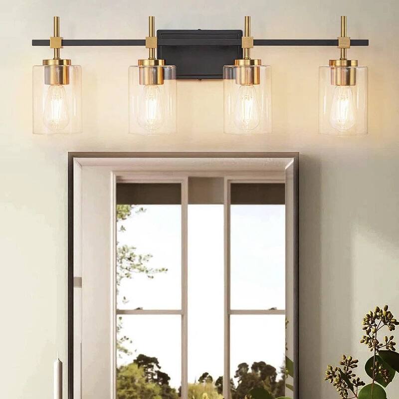 Jasper Black &Gold Clear Glass 4-Light Bathroom Vanity Light