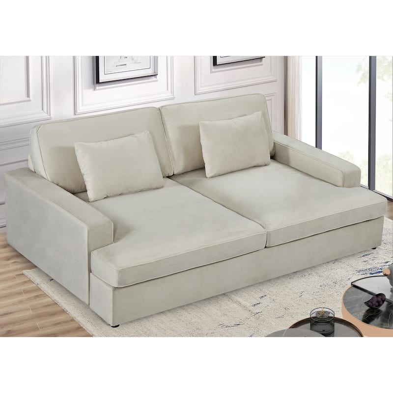 94.49''W Velvet Square arms Oversized Sofa / twin-sized Sofa Bed - Ivory