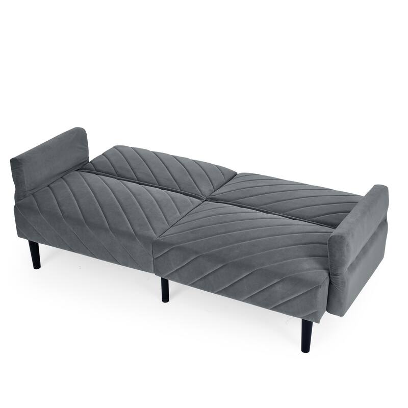 Velvet Futon Sofa Bed with 6-Position Backrest and Armrests for Apartments