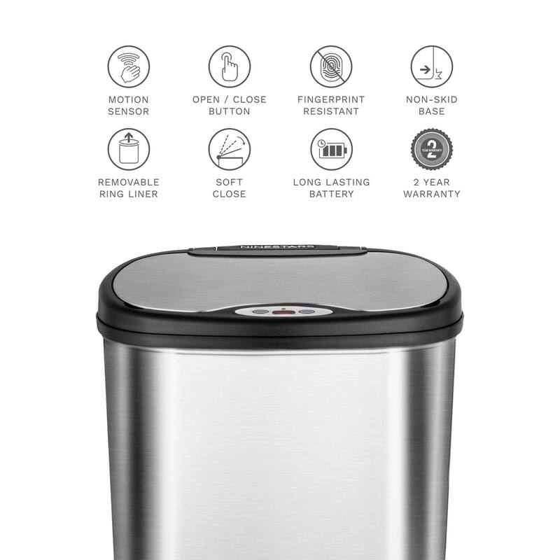 NINESTARS 2 Piece Stainless Steel Motion Sensor Trash Can Set 13 Gallon & 3 Gallon Combo CB-DZT-50-13/12-5