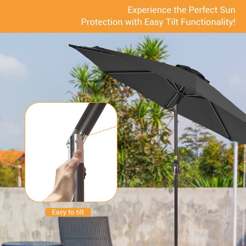 LIVOOSUN 9Ft Large Round Outdoor Patio Market Umbrella with Crank and 8 Ribs, Gray
