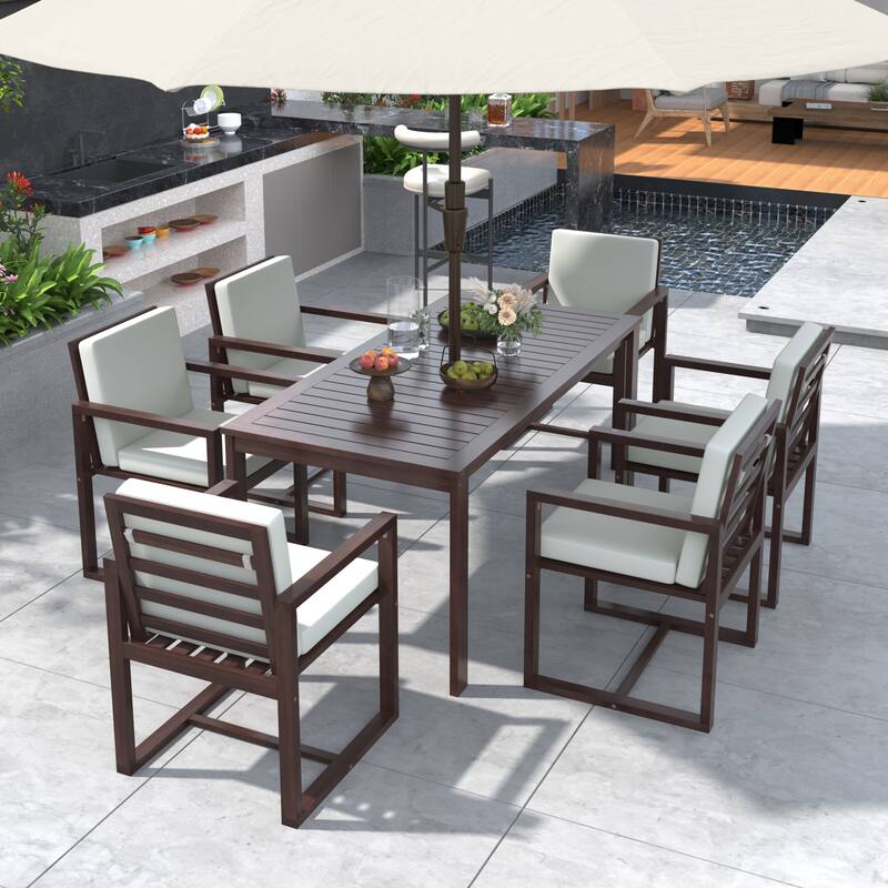 7-Piece Outdoor Dining Table and Chair Set with and Removable Cushions
