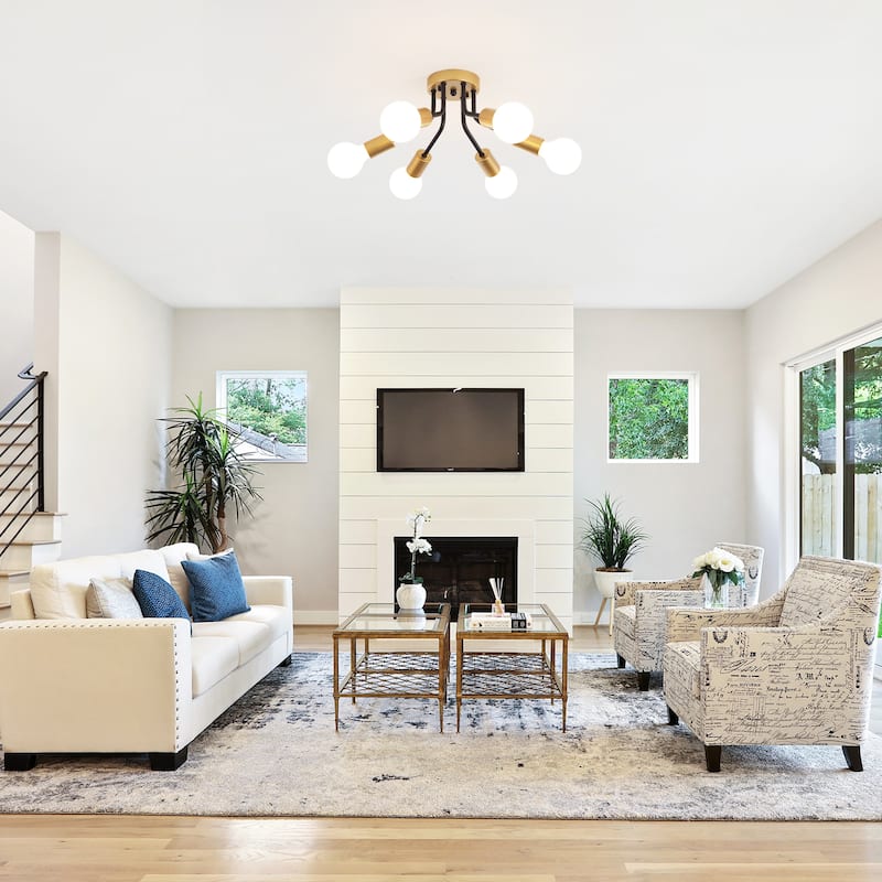 6-Light Modern Sputnik Light Fixture Semi Flush Mount Ceiling Lighting - 14.76' W