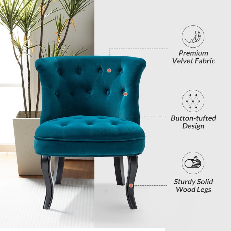 Paolino 25.1" Wide Traditional Velvet Button-tufted Back Stools with Wood Legs by HULALA HOME