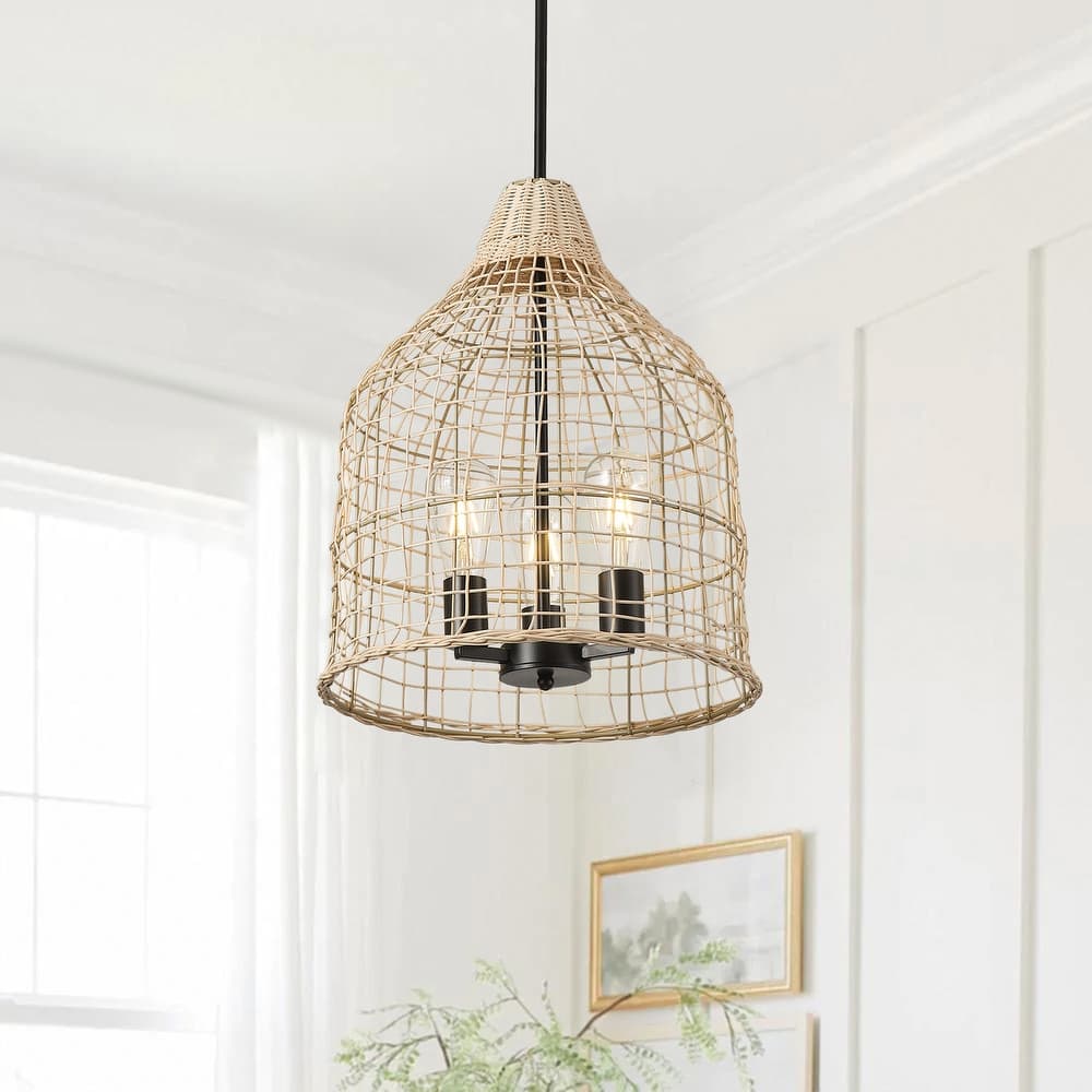 Handmade Woven Natural Rattan Pendant Lighting Fixture for Living Room Bedroom Kitchen