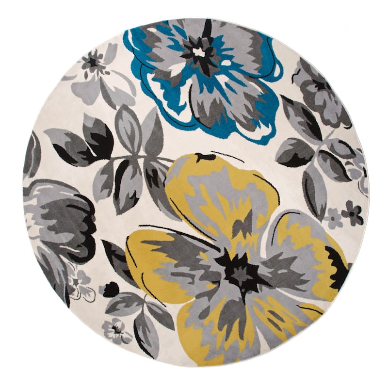 World Rug Gallery Modern Floral Design Area Rug - 6'6" Round - Cream - Runner/Round/Oval