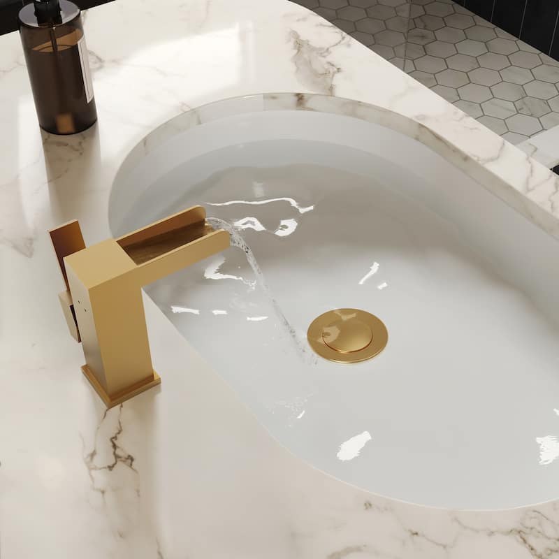 GRANDJOY LED Waterfall Bathroom Sink Faucet with Drain Assembly, Single Handle Vanity Fixture